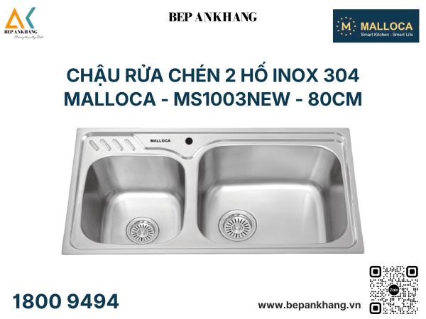 Chậu Rửa Chén 2 Hộc Malloca Inox 304 MS1003NEW